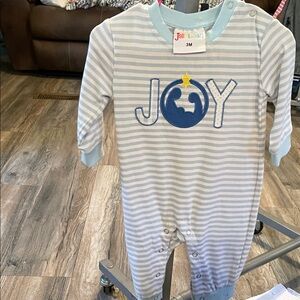 Joli Bean Blue  joy nativity Striped Kids Romper 3m perfect for Christmas B2
